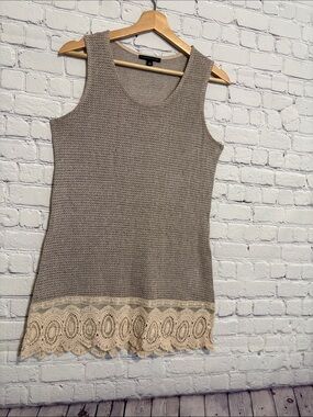 Signature Studio Taupe Knit Tank with Cream Lace Trim